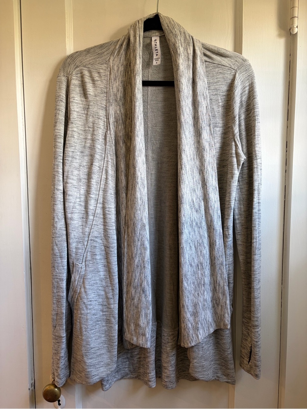Athleta Light Heather Gray Open-Front Draped Cardigan